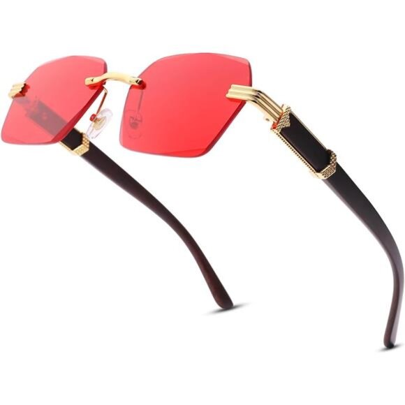 Accessories - Rimless Rectangle Sunglasses C12 Red